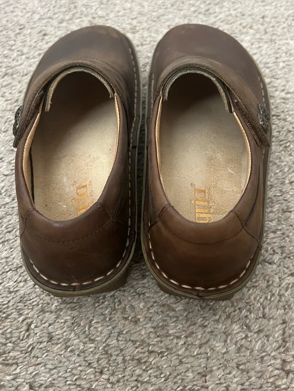 Alegria Brown Leather Platform Velcro Shoes Size 37